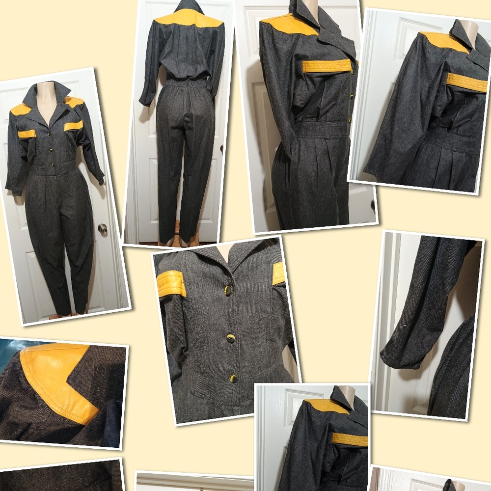 D. Frank Vintage 80's/90's  Distressed Black Denim w/Yellow Leather Detail.